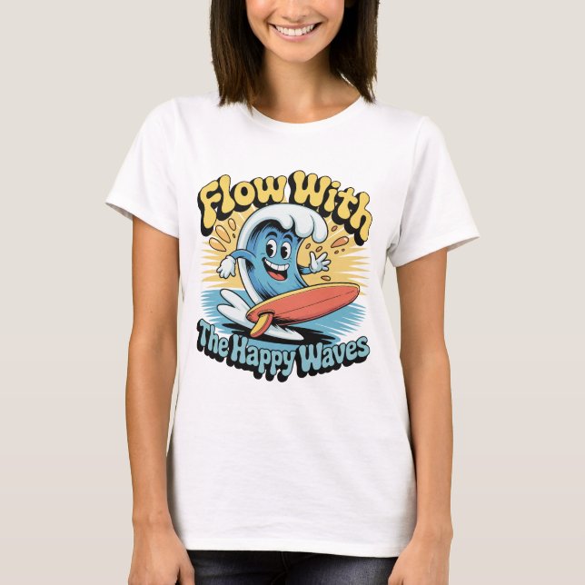 Flow With The Happy Waves Retro Surf Vibes Women's T Shirt (Framsida)