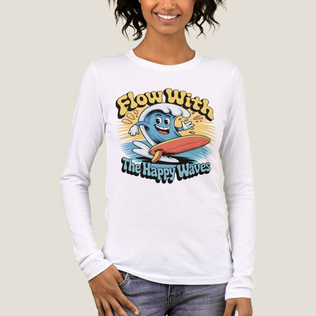 Flow With The Happy Waves Retro Surf Vibes Women's T Shirt (Framsida)