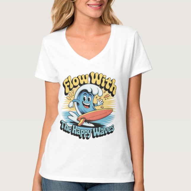 Flow With The Happy Waves Retro Surf Vibes Women's T Shirt (Framsida)