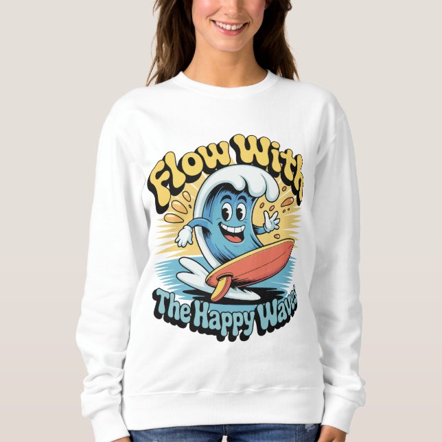 Flow With The Happy Waves Retro Surf Vibes Women's T Shirt (Framsida)