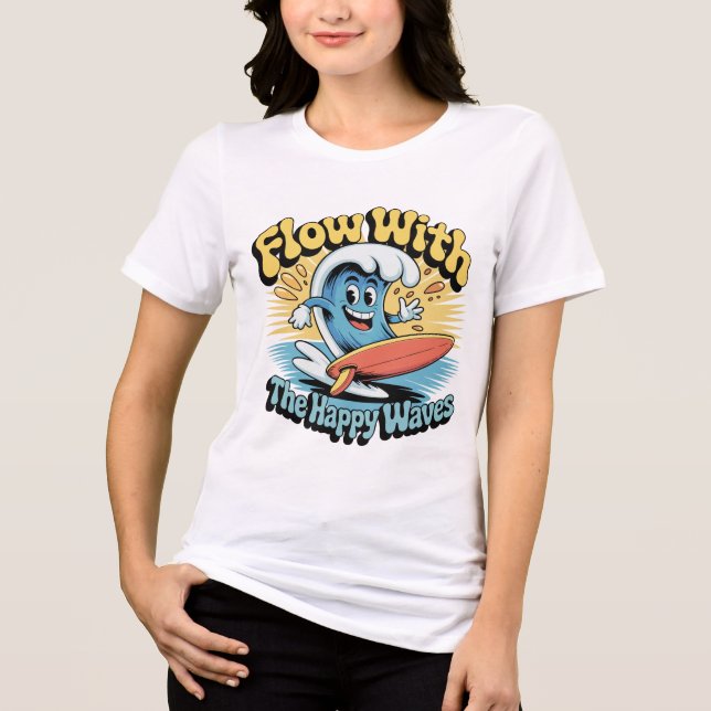 Flow With The Happy Waves Retro Surf Vibes Women's T Shirt (Framsida)