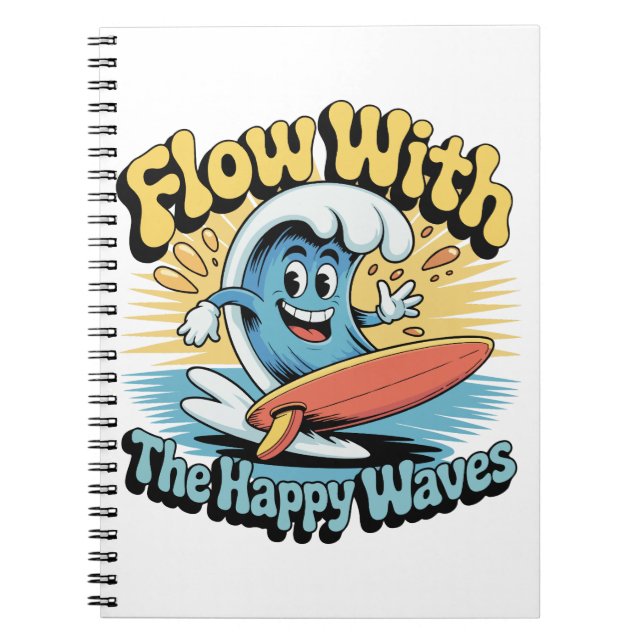 Flow With The Happy Waves Surf Journal Anteckningsbok (Framsidan)