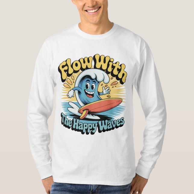 Flow With The Happy Waves Surf Style Men’s Tee (Framsida)