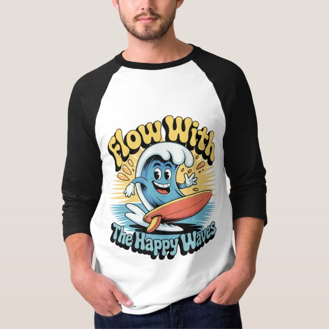 Flow With The Happy Waves Surf Style Men’s Tee (Framsida)
