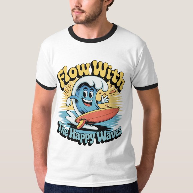 Flow With The Happy Waves Surf Style Men’s Tee (Framsida)