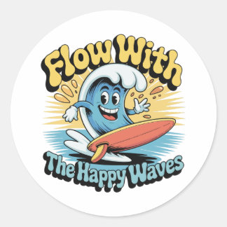 Flow With The Happy Waves Waterproof Sticker Runt Klistermärke