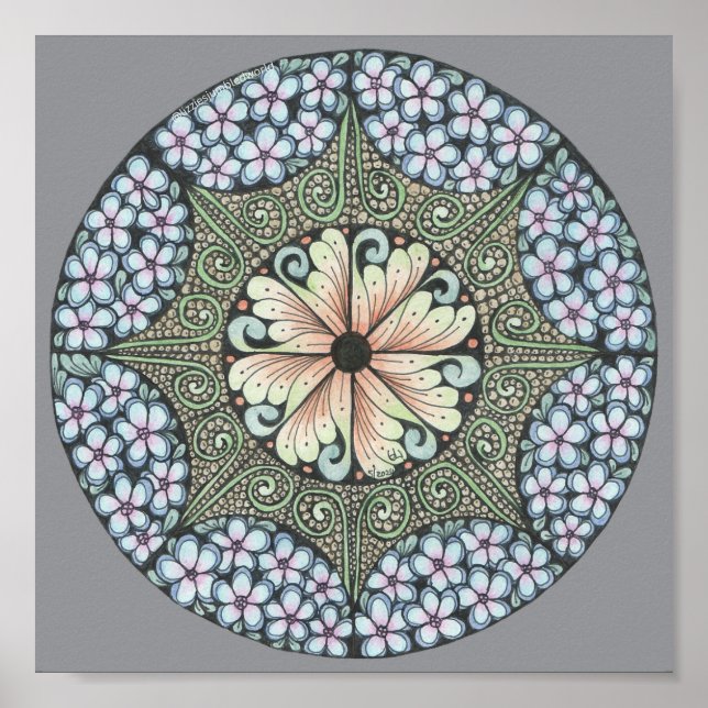 Flower3 doodle-grafik 8 x 8 tum. poster (Framsidan)