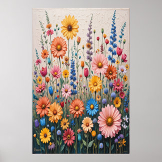 Flower 3D Texture Painting on Canvas Colorful Wild Poster