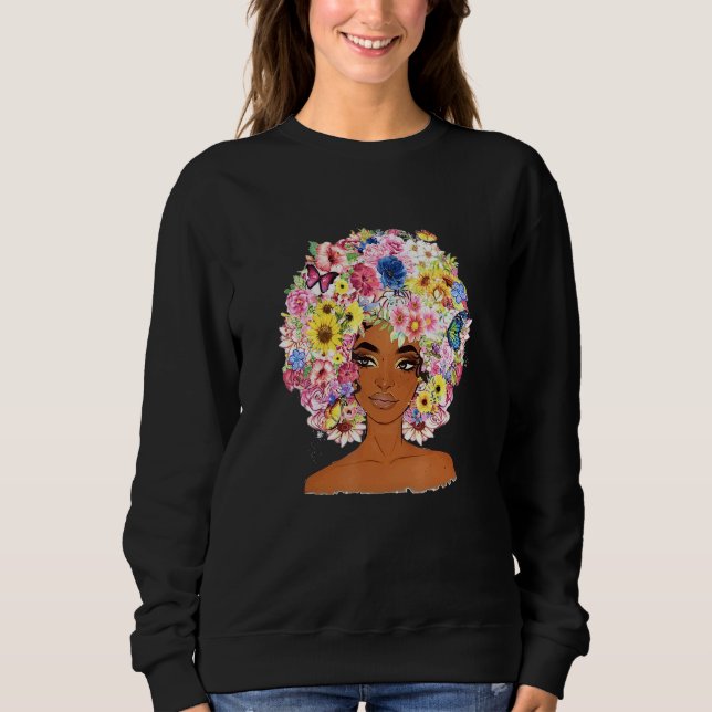 Flower Afro Women Black Queen African American Mel T Shirt (Framsida)