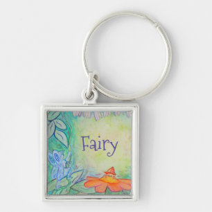 Flower Älvors Garden Art Anpassningsbar Keychains Fyrkantig Silverfärgad Nyckelring