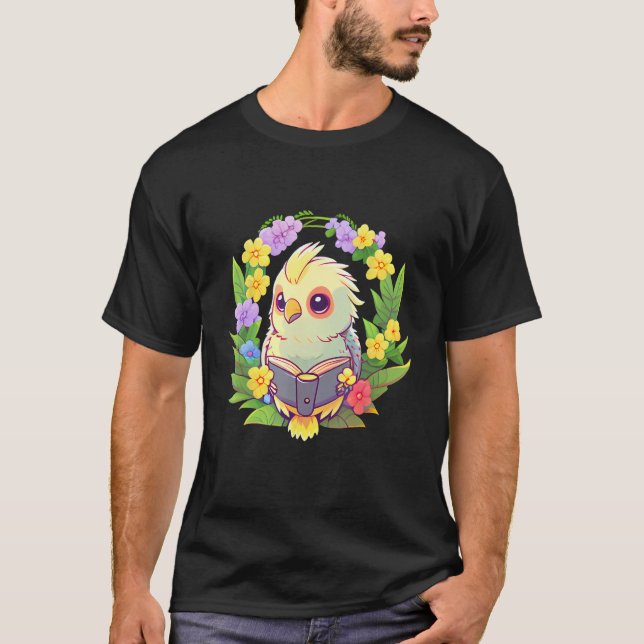 Flower And Book  Bookworm Cute Cockatiel Reading B T Shirt (Framsida)