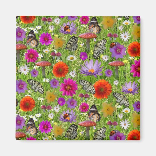 Flower and Butterfly Collage Mönster Magnet (Framsidan)