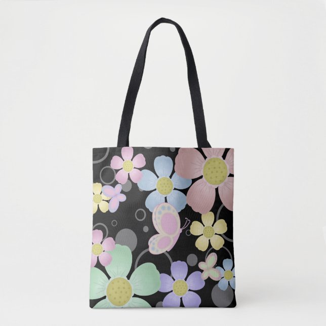 Flower and Butterfly Tote Bag Tygkasse (Framsida)
