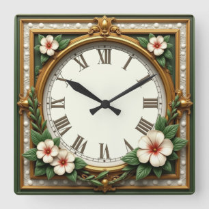 Flower Art Deco Fyrkantig Klocka