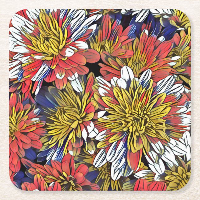 Flower Art Underlägg Papper Kvadrat (Framsidan)