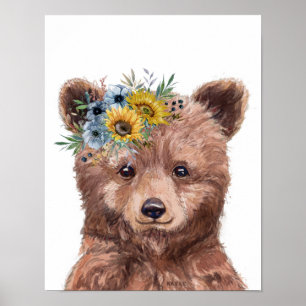 Flower Baby Bear Unge Nursery Child Woodland Poster