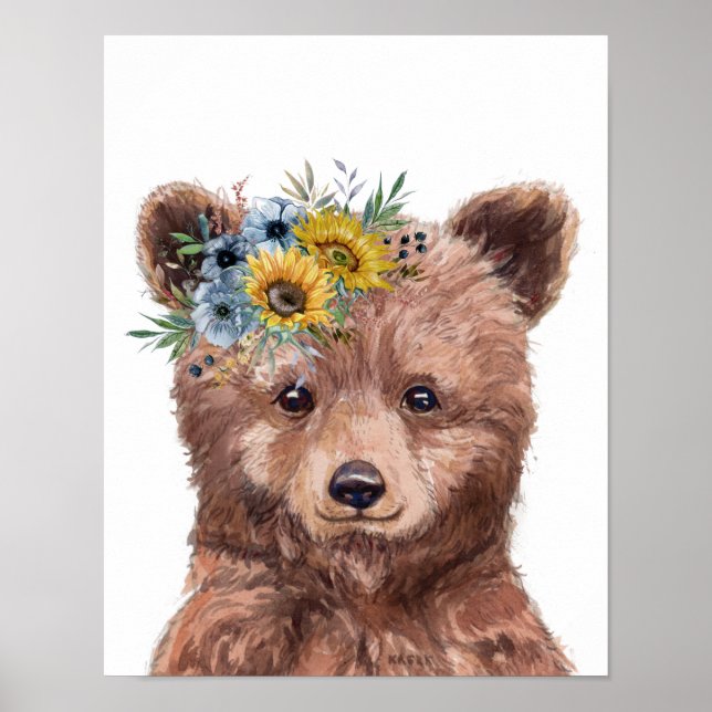 Flower Baby Bear Unge Nursery Child Woodland Poster (Framsidan)