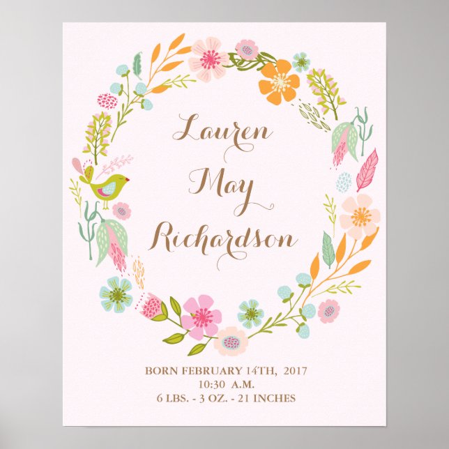Flower baby-förlossningsplats för en flicka poster (Framsidan)