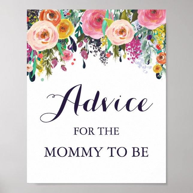 Flower Baby Shower Advice för Mamman Sign Poster (Framsidan)