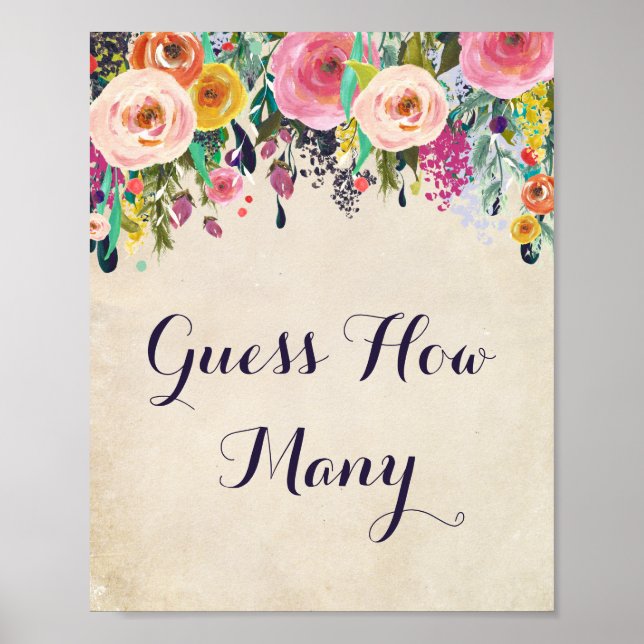 Flower Baby Shower anger hur många spelskyltar Poster (Framsidan)