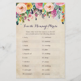 Flower Baby Shower Avslutar Mamma Phrase-spel
