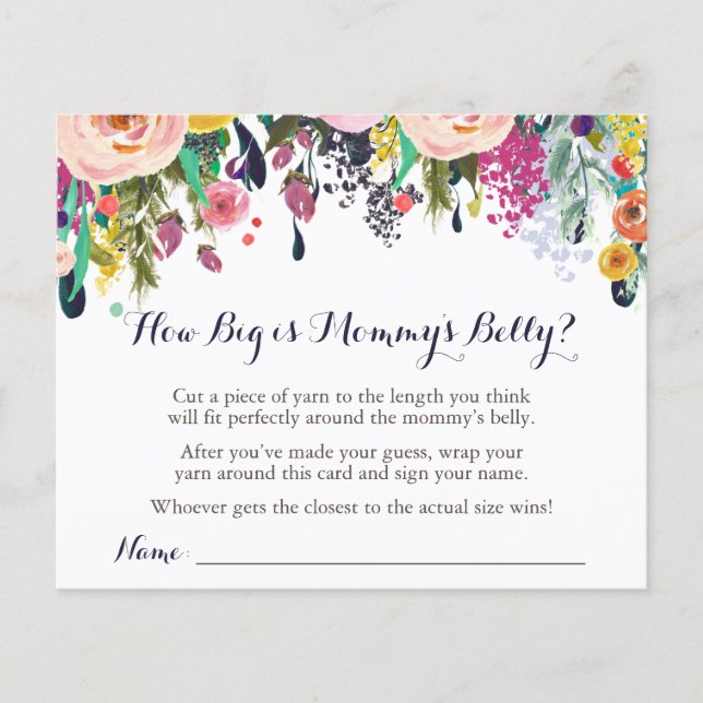 Flower Baby Shower Hur stort är Mamma Belly Game? (Framsida)