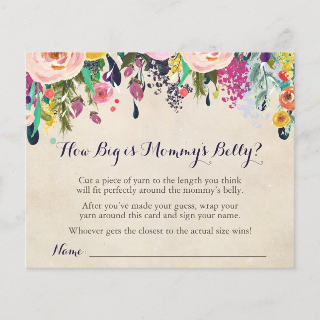 Flower Baby Shower Hur stort är Mamma Belly Game? (Framsida)