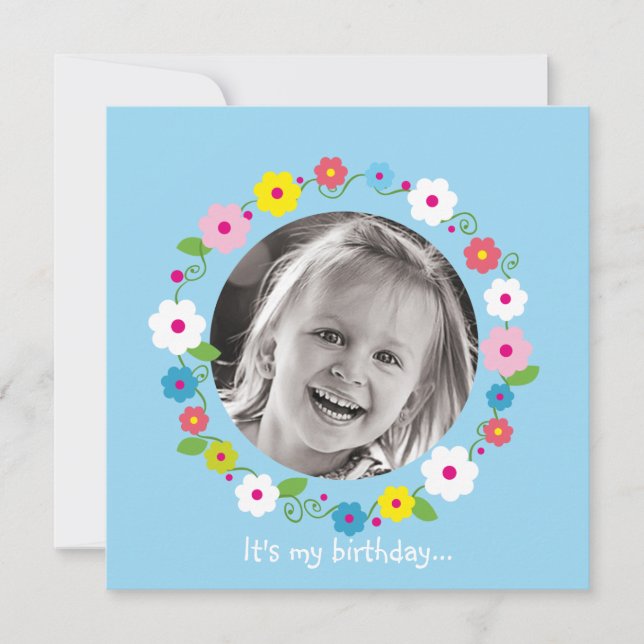 Flower Bild Girl Birthday Inbjudan (Framsida)
