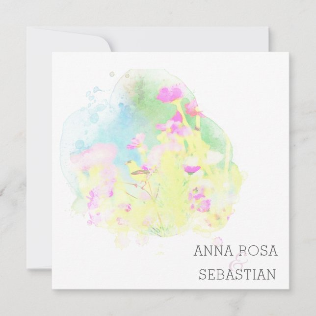 ~* Flower Bird AR12 PHOTO OSA + QR Bröllop Inbjudningar (Framsida)