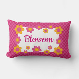 Flower blommar personlig rosa fuchsia plaid lumbarkudde