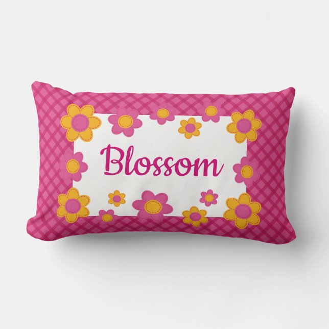 Flower blommar personlig rosa fuchsia plaid lumbarkudde (Framsida)