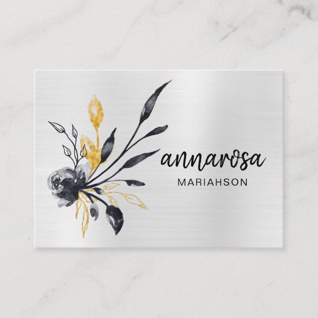 *~* Flower Blommigt Silver LOGOTYP QR PHOTO Guld Visitkort (Framsida)
