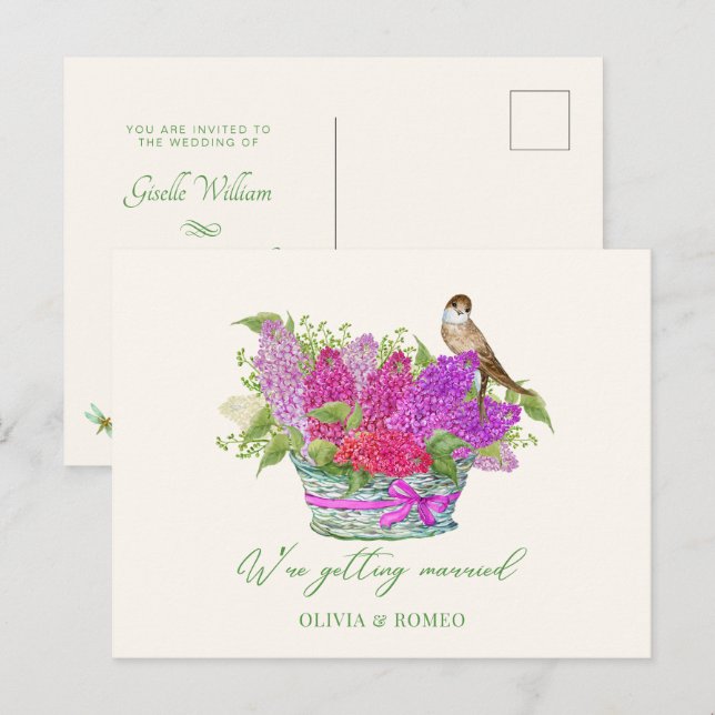 Flower bouquet bird bröllop vykort (Fram/baksida)