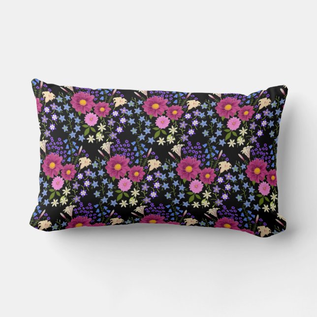 Flower Bouquet Black Lumbar Pillow Lumbarkudde (Baksida)