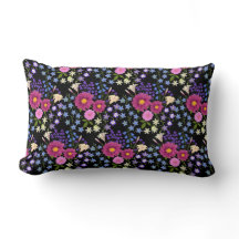 Flower Bouquet Black Lumbar Pillow