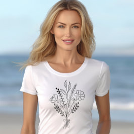 Flower Bouquet Boho Line Art T Shirt
