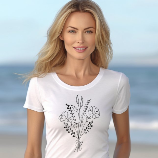 Flower Bouquet Boho Line Art T Shirt (Skapare uppladdad)