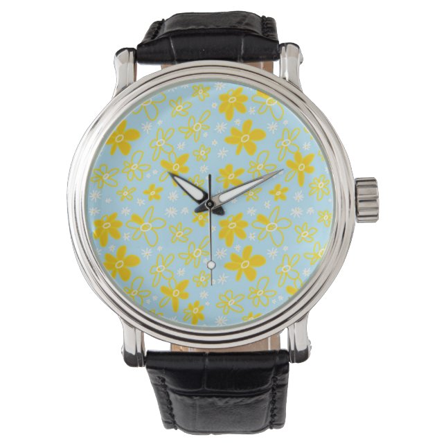 Flower Bouquet Daisy Meadow Himlar Gult White Armbandsur (Framsida)