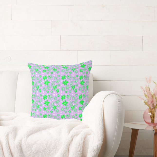 Flower Bouquet Daisy Meadow Lilac Grönt White Kudde (Soffa)