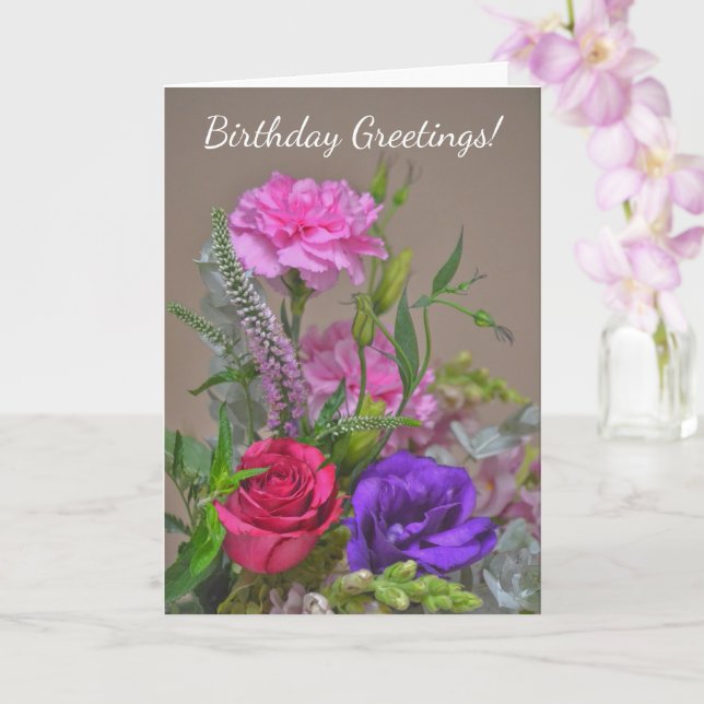 Flower Bouquet Garden Art Birthday Card Kort (Orkide)