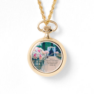 Flower Bouquet Kärlek och Bröllop Aisle Bible Vers Armbandsur