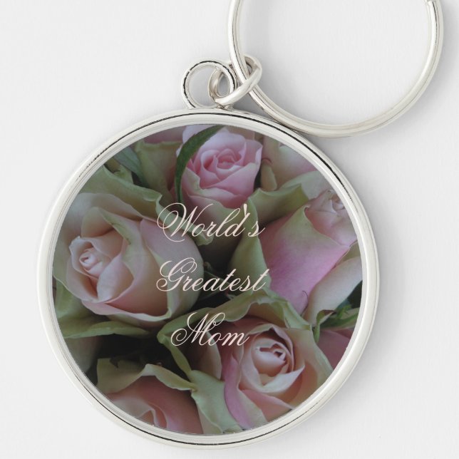 Flower Bouquet of Rosa ros Blommigt Keychain Rund Silverfärgad Nyckelring (Framsidan)