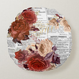 Flower Bouquet on Newspaper Rund Kudde