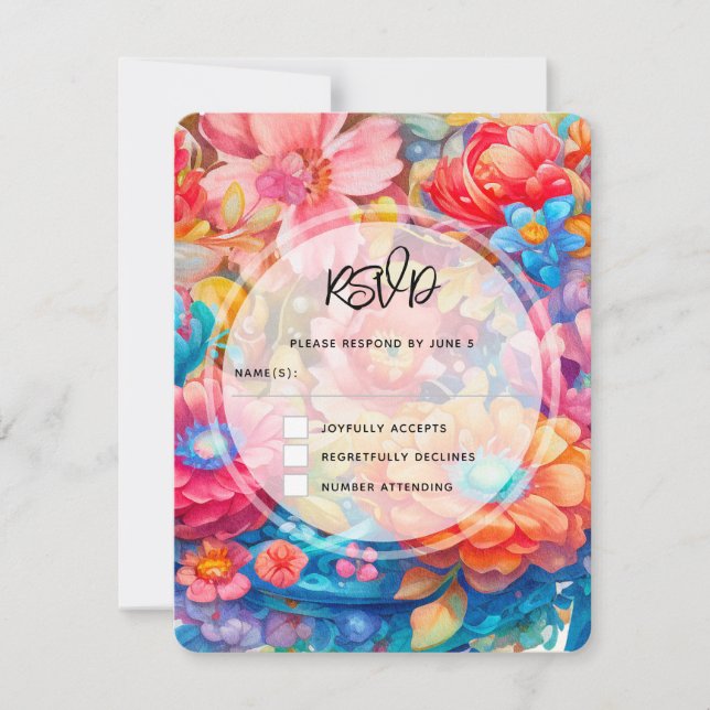 Flower Bouquet Orange & Blue Boho Bröllop OSA Kort (Framsida)