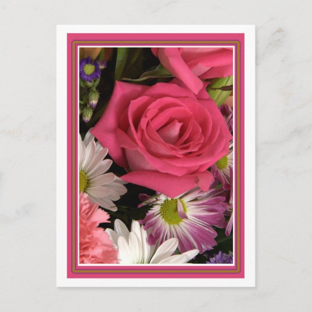Flower Bouquet Rosa Vykort (Framsida)