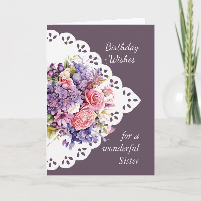 Flower Bouquet Sister Birthday Card Kort (Framsida)