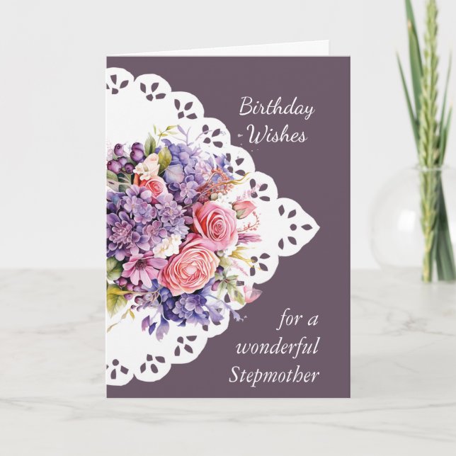 Flower Bouquet Stepmor Birthday Card Kort (Framsida)