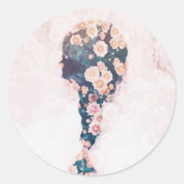 Flower Braid Pastel Rosa Round Söt Sticker Runt Klistermärke