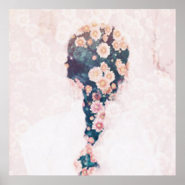 Flower Braid Pastel Rosa White Söt Poster