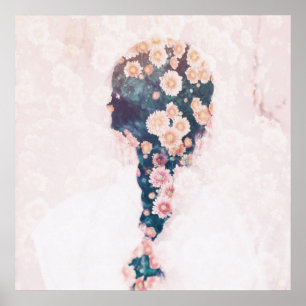 Flower Braid Pastel Rosa White Söt Poster